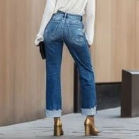 Akiigool Plus size Jeans Elastični struk Ženski trzani dečko Jeans ravno traperice