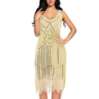 Vintage Tassel Sequin perlanski resički haljina za žene Prom Ženske haljine Bež veličine m