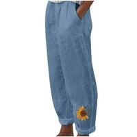 Posteljine hlače Women plus veličina ljetna modna ljetna casual labavi pamučni i posteljini džep printtrousers