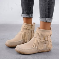 Čizme za žene Solid Suede Retro toe okrugli kratki tassel patentni zatvarač ravne boje čizme cipele