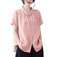 Yueulianxi ženska posteljina majica s majica kratki rukavi okrugli vrat uredske košulje Ležerne prilike