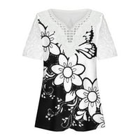 Awdenio Clearence Ženske majice za ljeto Ženska modna casual plus veličina čipka V-izrez kratkih rukava