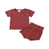 Canrulo Toddler Baby Boy Devojka Ljeto odijelo Rebrasteni unizori dojenčad kratkih rukava + kratke hlače