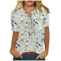 Hanas ljetni ženski funky gumb niz bluza kratkih rukava Top majica Casual Beach cvjetne majice sa džepom