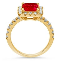 3,84ct smaragdni rez crveni simulirani ruby ​​18k žuti zlatni godišnjica Angažovanje halo prstena veličine