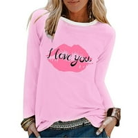 Gitotare Valentines majice za žene za žene Ženska majica, plus veličina pamuk s dugim rukavima, Plus