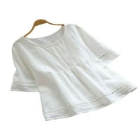 Ženska pamučna posteljina ljetna bluza vrhovi Dame majica kratkih rukava Tee Plus Size