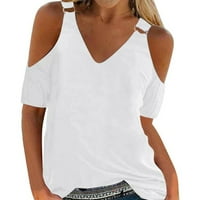 Qcmgmg V izrez T majice za žene Čvrsti klasični fit košulje Ljetni kratki rukav casual topls l