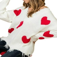 Žene Crveni božićni džemper s dugim rukavima V izrez Klit Top Ležerno srce Print pulover Dukseri Xmas