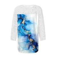 Ženski vrhovi Duljine rukavi čipka V izrez Boja blok Dressy Tops Trendy šuplje cvjetne bluze T majice