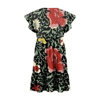 FOPP prodavač Summer Plaža haljina za žene Casual Okrugli izrez Tunic Ruffle kratki rukav A-linijska