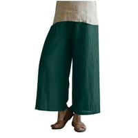 DXHMONEYH Womens Casual Linen Capri hlače Elastične struke Široke pantalone za noge Labave udobne ljetne