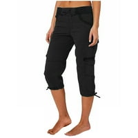WHLBF Ženske hlače za brzo sušenje Casual Solid Boja visokog struka Teretne hlače A-Line Lood široki