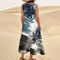 HHEI_K Ženski ljetni labavi okrugli vrat tiskani ručno odijelo bez rukava s džepovima