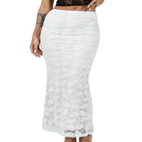 Pudcoco žene Ljetna suknja Long Sheer suknja Bijela elastična traka ugrađena čipka cvjetna suknja za