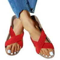 Ljetne sandale Ljetne modne ležerne preklopljene kožne boemske ravne papuče za žene crvene boje