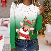 Ružni božićni džemper za žene ženski božićni 3D tiskani jelen Ležeran pulover s dugim rukavima, zelena,