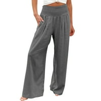 Naughtyhood ženske elastične hlače visoke struke, casual široke noge dugih salona hlače sa džepom, sivom