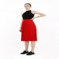 Crvena nagnuta suknja visoki struk elastična struka pojas midi suknja