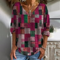 Ženski ležerni srednji rukav vintage ispisuje ljetne vrhove za žene V-izrez majice