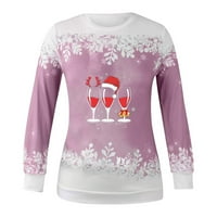 Wyongtao ženske dukseve dugih rukava tunika vrhova božićnog ispisa posada vrata meka pulover košulja,