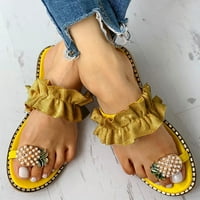 Semimay ženske djevojke biserne ravne boemske boemske casual sandale papuče cipele za plažu, žuta