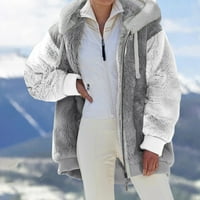 Jakne za žene, žene Fluffy Fleece Coat Sherpa Fau krznene jakne s kapuljačom Fuzzy puni zvjezdani duksevi