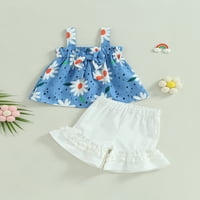 Djevojke toddlera Ljeto odijelo setovi cvjetni reznice bez rukava + bijeli kratke hlače