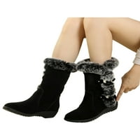 Ženske zimske cipele Fau Fur Mid Calf Boot tople snježne čizme rade casual hodanje plišane obloge crna