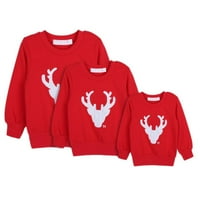 Božićna porodična dukserica, dugi rukav okrugli vrat crveni bijeli jelen Ispis djece mama tata podudara odjeću