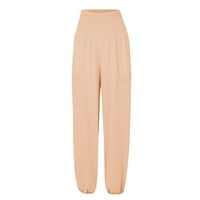 Clearsance Cargo Hlače Žene Ležerne hlače, pune boje visoke vučne tapke hlače ružičaste XL