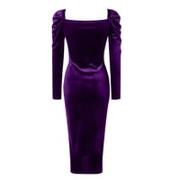 Žene Midi haljine Jednobojni kvadratni vrat dugih rukava naletena tanka prorezačka četvrtasta elegantna