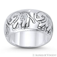 Elephant Herd Spirit životinjski desni širok vječni prsten u oksidiranom obliku. Srebrna srebra