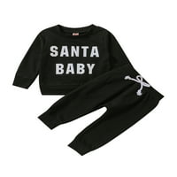 Binweede Baby Court set, božićno pismo Ispis okruglih vrata dugih rukava + duge hlače za dječje dječake, 0 mjeseci