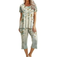 UsMixi odijelo setovi ženske pidžame setovi vintage cvjetne odjeće na vrhu kratkih rukava i visoki struk