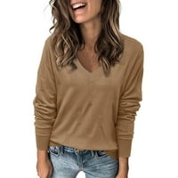 Duks pulover za žene dame modne čvrste boje V izrez dugih rukava pulover pleteni džemper