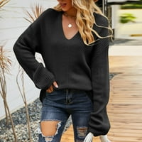 PBNBP ženska moda jesen zima pulover dugih rukava s dugim rukavima V-izrez na vrhu