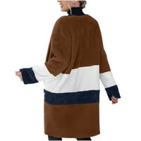 Ženske nejasne lepršave dugi kardigani preveliki blok dugih rukava u boji koznog džemper shaggy fleece dugi meddy kaput