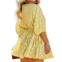 REJLUN dame Mini haljina cvjetni print kratki haljini rukavi ljetni plažni suncobran Havajski kaftan odmor žuti l