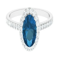 Žene CT Oval London Blue Topaz Prsten sa dijamantskim Halo, Classic London Blue Topaz Ring, Sterling