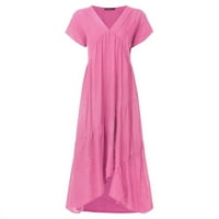 Cuoff ljetne haljine za žene kratki rukav casual party večernji klub dugi maxi haljina vruća ružičasta