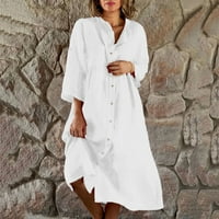 Ženske ljetne casual baš sa čvrstim rukavima s rukavima Boho labave srednje dužine A-line haljina bijela