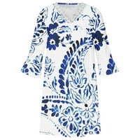 Ljetne haljine za žensku rupu A-linijom iznad koljena slatka V-izrezana dnevna haljina plava xxl