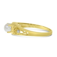 14K žuti zlatni slatkovodni kultivirani biser i dijamantni prsten