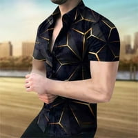 Muška majica Muška rever gumba 3D Print Casual Slim Fit s kratkim rukavima majicama za majicu, zlato,