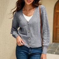 Viadha ženska ležerna gumba sa čvrstim bojama labav pleteni džemper od gornje rukava s džemper s vratima