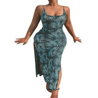 Grianlook dame duga haljina Leopard Print Summer Beach Sundress Split Maxi Haljine Žene Ležerne prilike Havajski bez rukava Blue XL