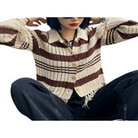 Wybzd Women gumb dolje Stripe Cardigan Revel Tassel Vintage Casual Open Front Pseater džemper