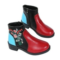 Pružajuće čizme za ženske cipele Mješane boje Zipper kratki zapadni rodeo Print cvjetni čizme crvene