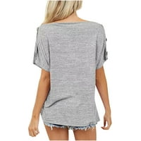 DRAGONFLY PRINT T-majice za žene Ljeto casual metal dugme Decor kratki rukav sa ramena modna ženska